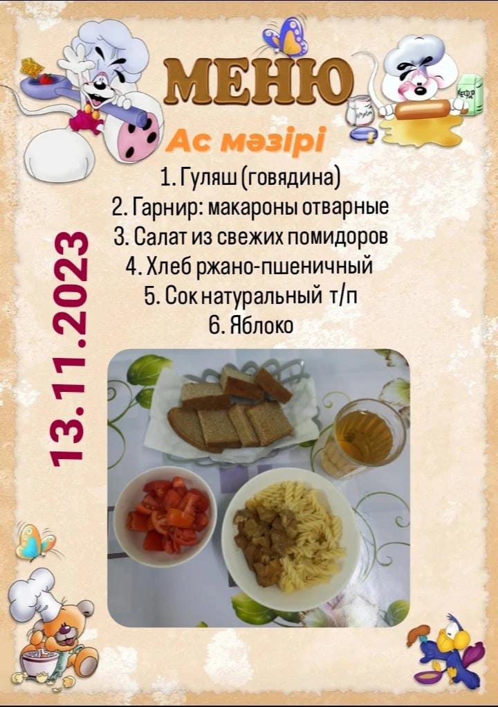 Меню школьного питания