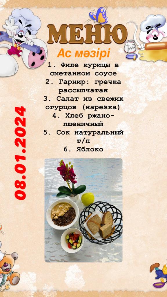 Меню школьного питания на 08.01.2024