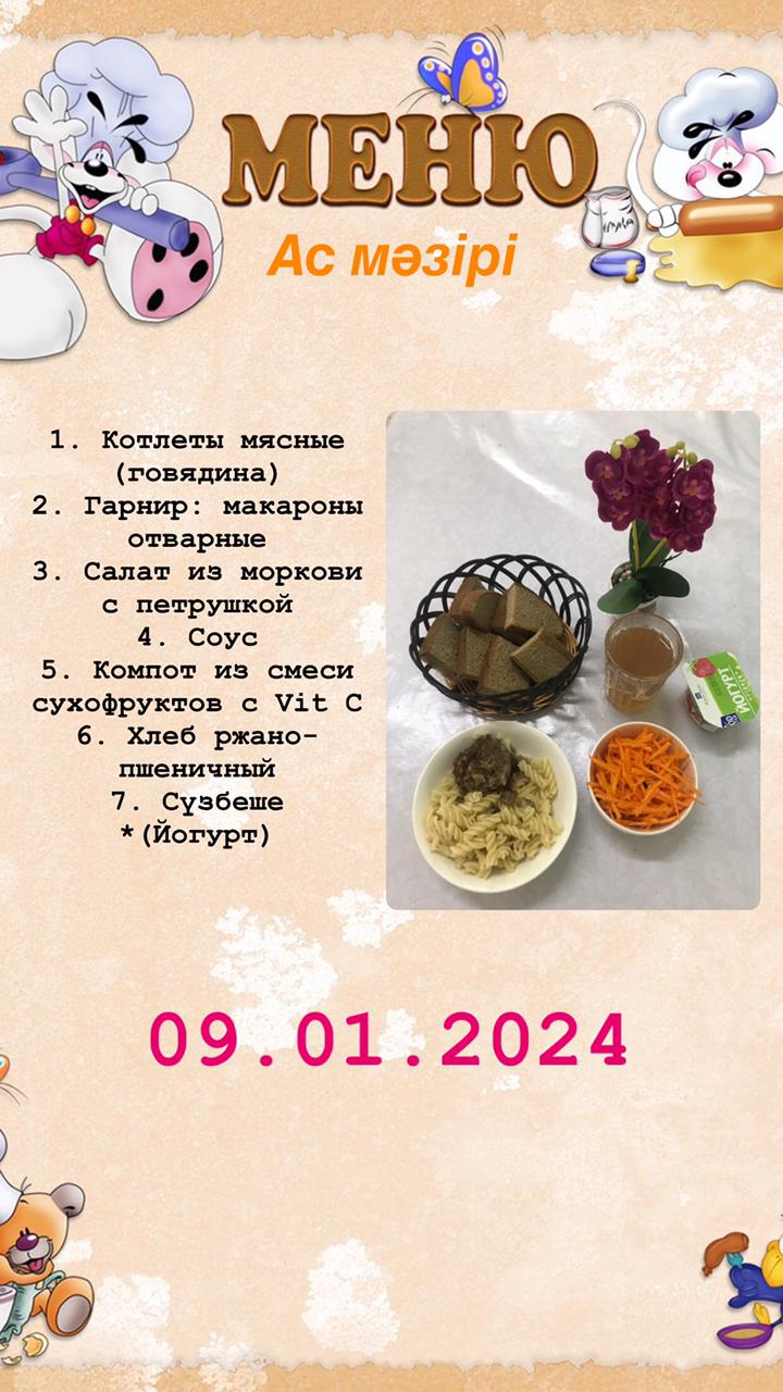 Меню школьного питания на 09.01.2024