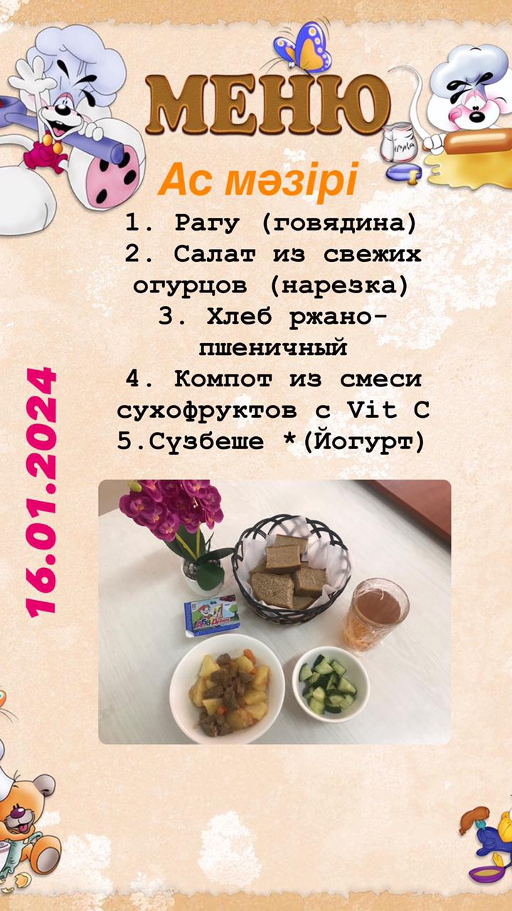 Меню школьного питания на 16.01.2024