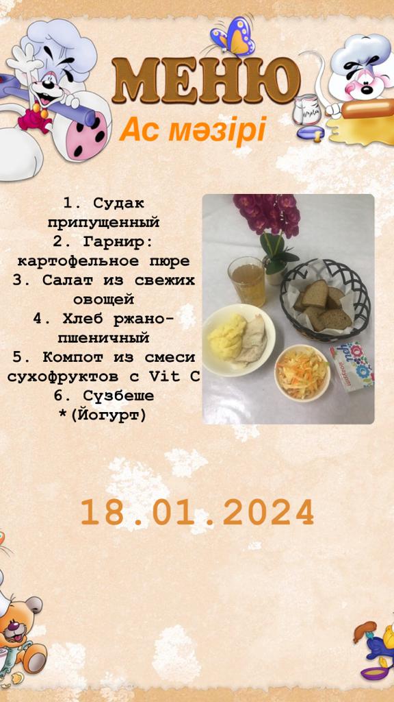 Меню школьного питания на 18.01.2024